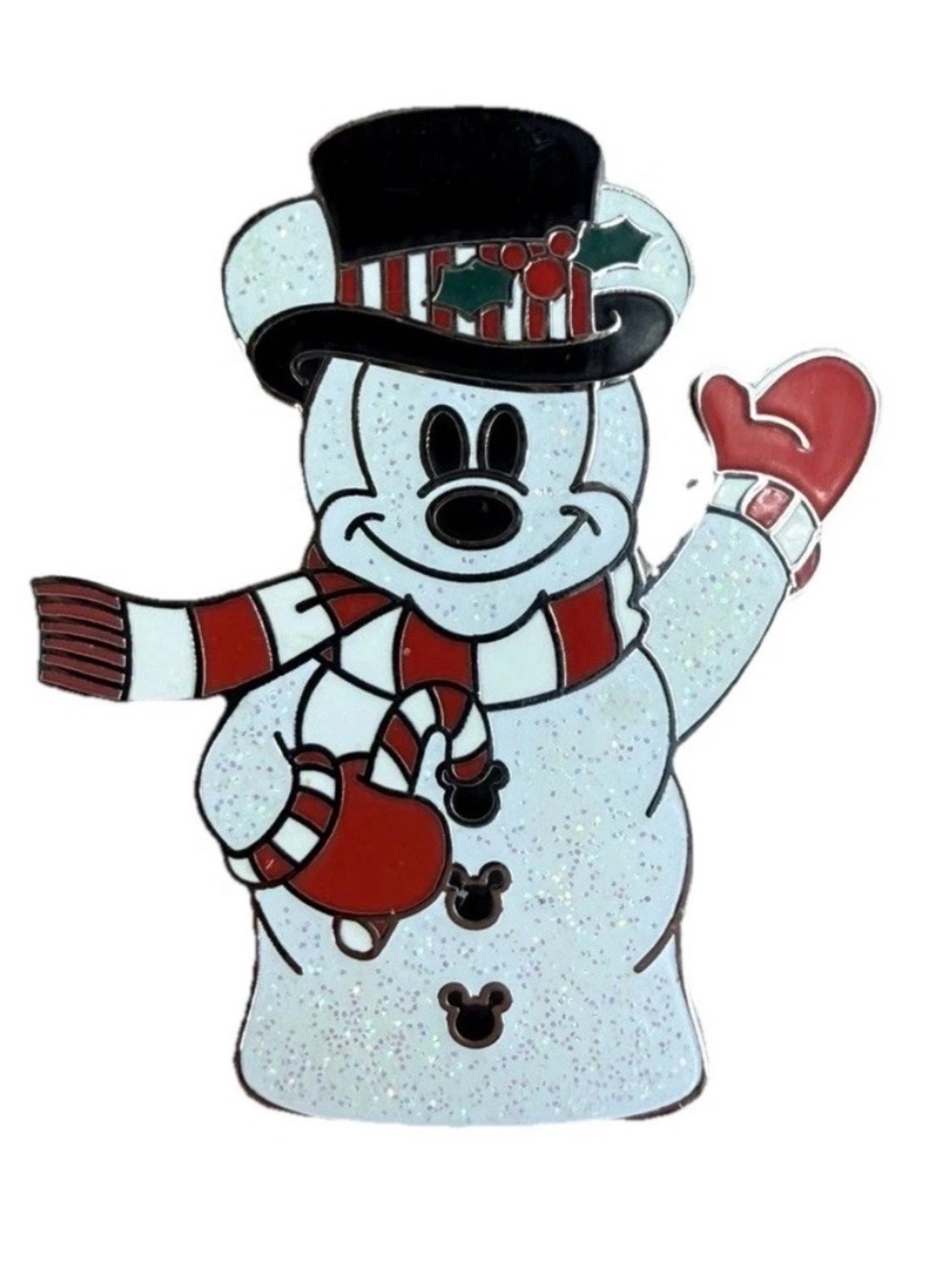 Disney Official Pin Trading 2008 Mickey Mouse Snowman Winter Holiday Glitter Pin